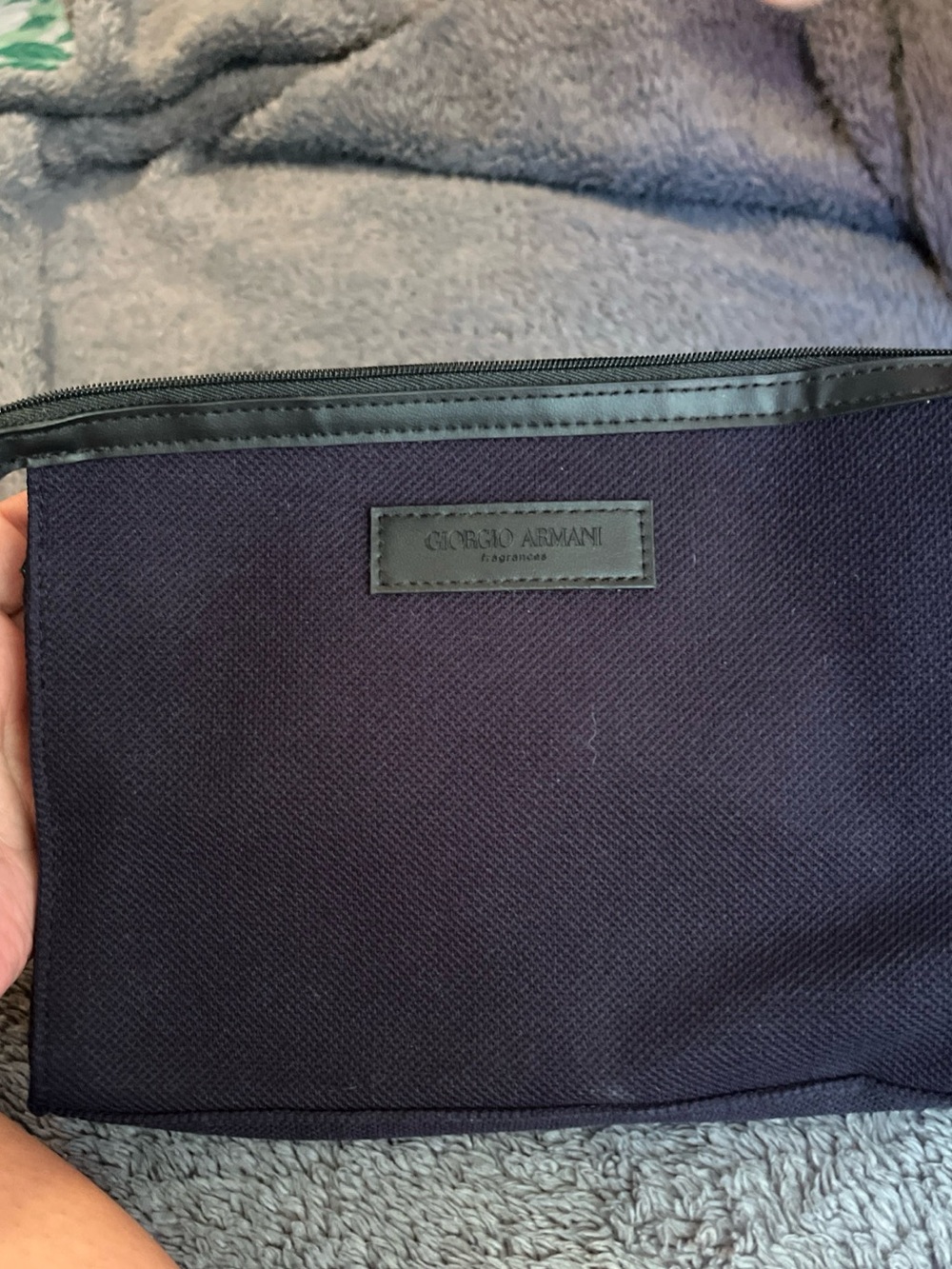 Giorgio Armani Dark Navy Canvas Toiletry Pouch with Black Trim